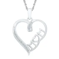 Mom Womens Diamond Accent Natural White Diamond Sterling Silver Heart Pendant Necklace