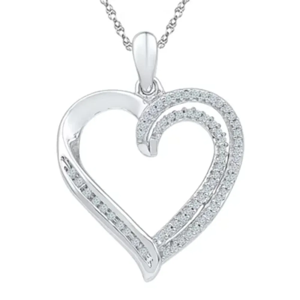 Womens 1/ CT. T.W. Natural White Diamond Sterling Silver Heart Pendant Necklaces