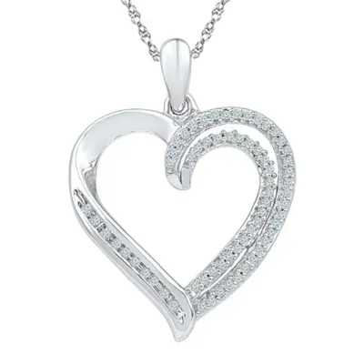 Womens 1/ CT. T.W. Natural White Diamond Sterling Silver Heart Pendant Necklaces