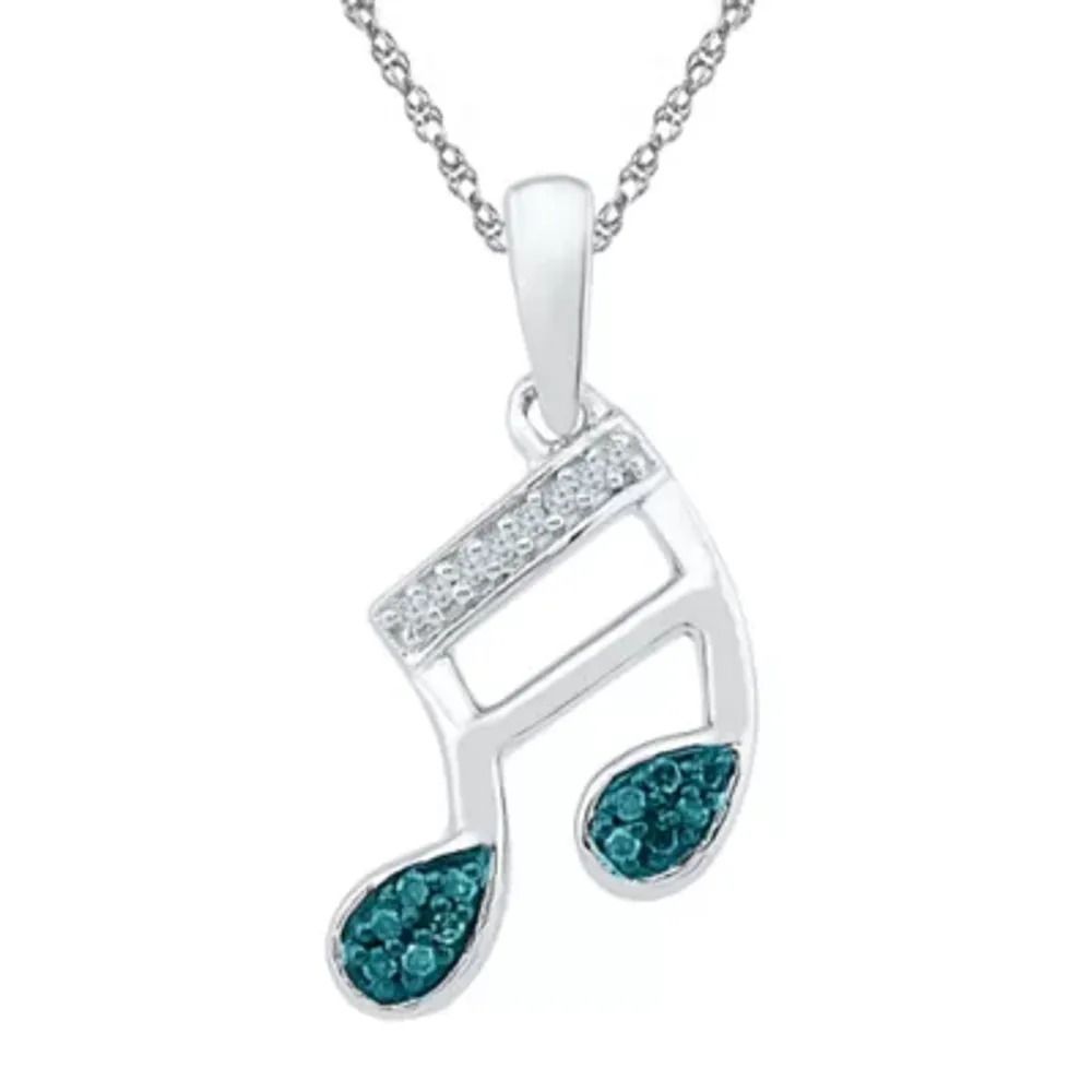 Music Note Womens Diamond Accent Natural Blue Diamond Sterling Silver Pendant Necklaces
