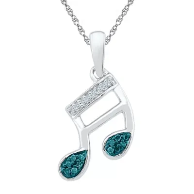Music Note Womens Diamond Accent Mined Blue Diamond Sterling Silver Pendant Necklace