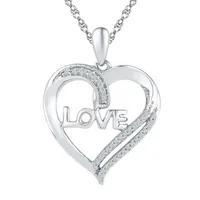 "Love" Womens 1/10 CT. T.W. Natural White Diamond Sterling Silver Heart Pendant Necklace