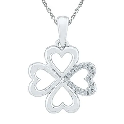Womens Diamond Accent Natural White Diamond Sterling Silver Clover 18 Inch Pendant Necklace