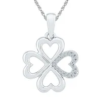 Womens Diamond Accent Natural White Diamond Sterling Silver Clover Pendant Necklace