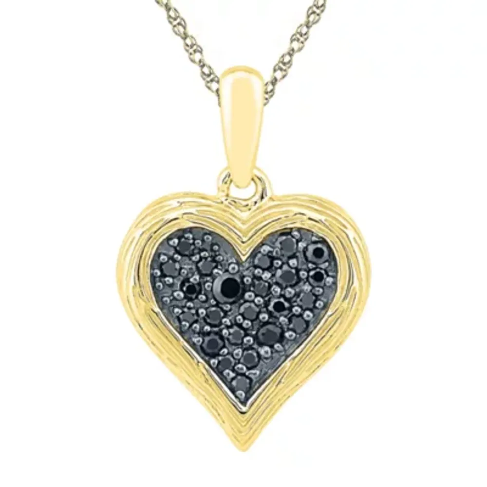 Womens 1/6 CT. T.W. Natural Black Diamond 10K Gold Over Silver Heart 18 Inch Pendant Necklace