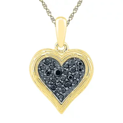 Womens 1/6 CT. T.W. Natural Black Diamond 10K Gold Over Silver Heart 18 Inch Pendant Necklace