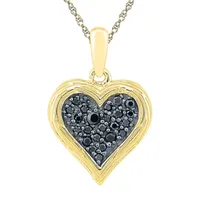 Womens 1/6 CT. T.W. Mined Black Diamond 10K Gold Over Silver Heart Pendant Necklace