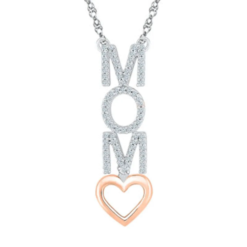"Mom" Womens 1/10 CT. T.W. Natural White Diamond 10K Gold Over Silver Heart Pendant Necklaces