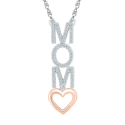 Mom" Womens 1/10 CT. T.W. Mined White Diamond 10K Gold Over Silver Heart Pendant Necklace