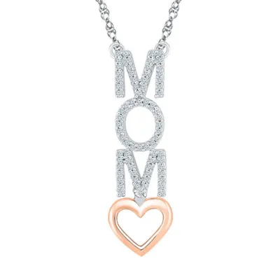"Mom" Womens 1/10 CT. T.W. Natural White Diamond 10K Gold Over Silver Heart Pendant Necklaces