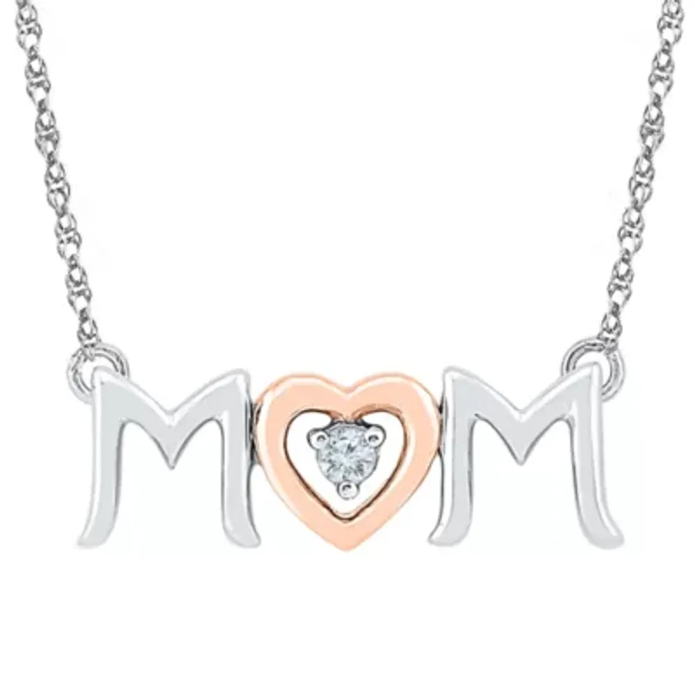 Mom" Womens Diamond Accent Natural Diamond 10K Gold Over Silver Heart Pendant Necklaces