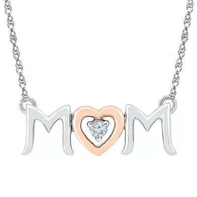 Mom" Womens Diamond Accent Mined Diamond 10K Gold Over Silver Heart Pendant Necklace