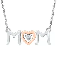 Mom" Womens Diamond Accent Natural Diamond 10K Gold Over Silver Heart Pendant Necklace