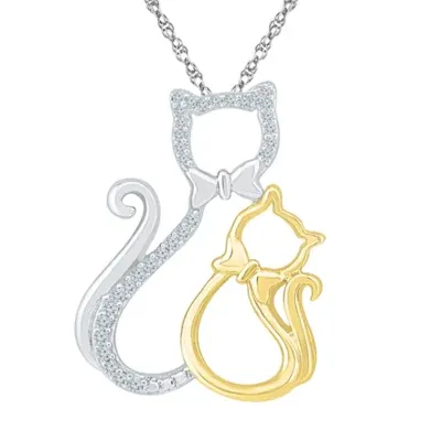 Mother And Daughter" Cat Womens Diamond Accent Mined White Diamond 10K Gold Over Silver Pendant Necklace