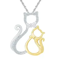 Mother And Daughter" Cat Womens Diamond Accent Natural White Diamond 10K Gold Over Silver Pendant Necklace