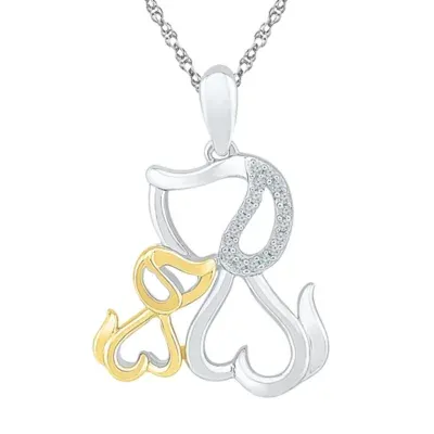 "Mother And Daughter" Puppy Womens Diamond Accent Mined White Diamond 10K Gold Over Silver Pendant Necklace