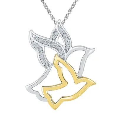 "Mother And Daughter" Dove Womens Diamond Accent Mined White Diamond 10K Gold Over Silver Pendant Necklace