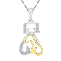 "Mother And Daughter" Puppy Womens Diamond Accent Natural White Diamond 10K Gold Over Silver Pendant Necklace