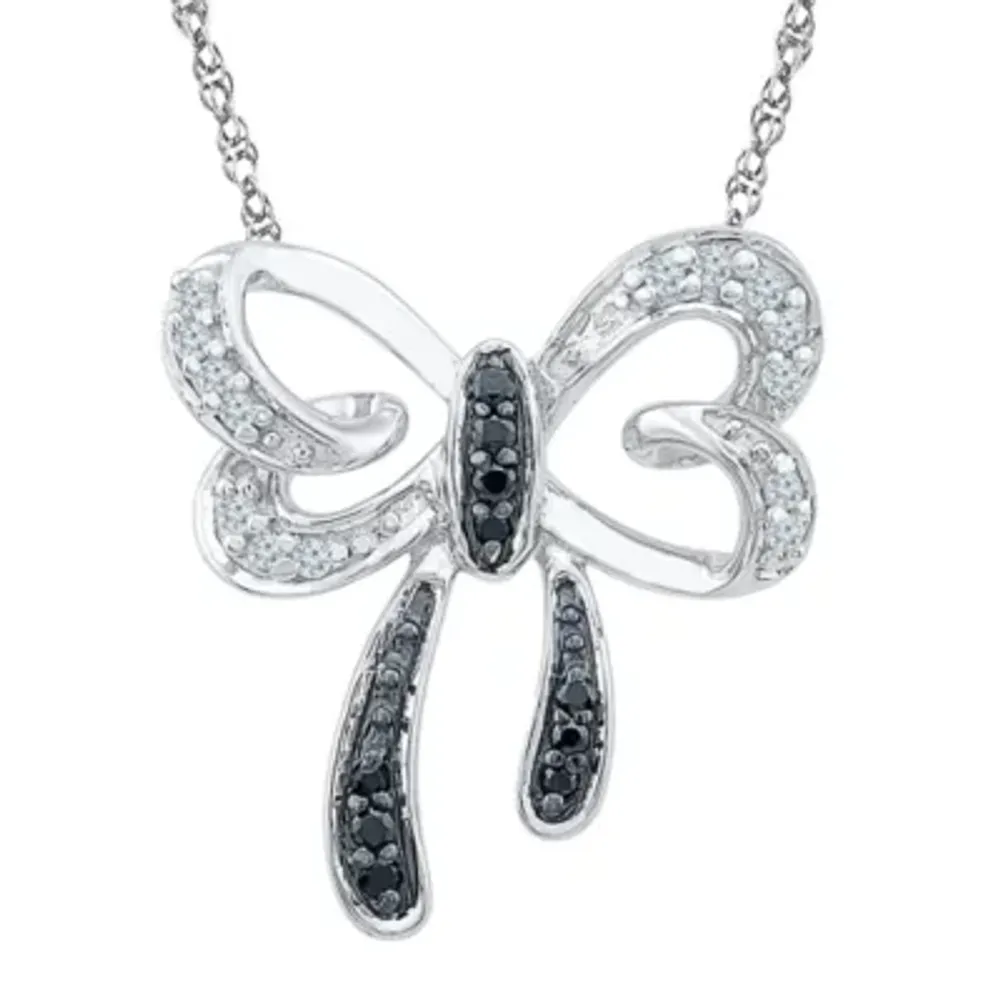 Womens 1/10 CT. T.W. Natural Black Diamond Sterling Silver Bow Pendant Necklaces