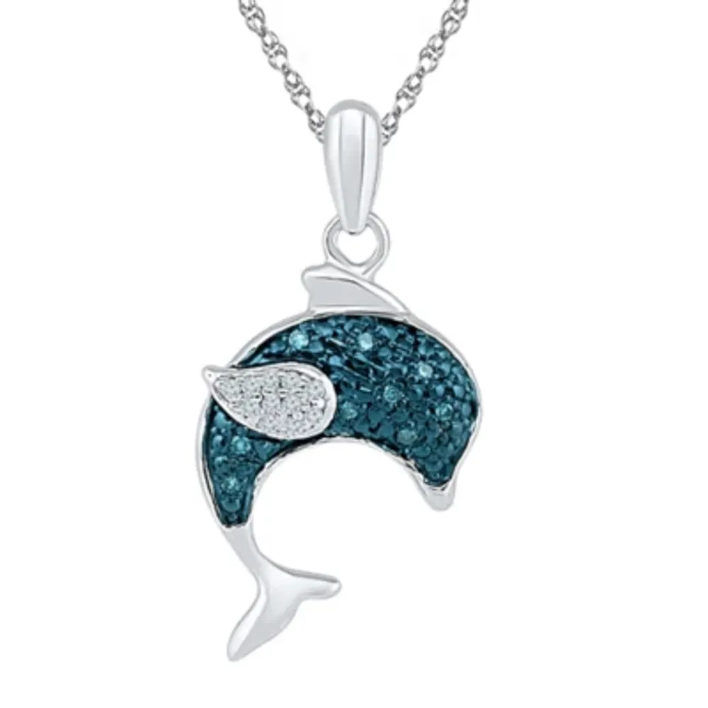 Dolphin Womens Diamond Accent Natural Blue Diamond Sterling Silver Pendant Necklaces