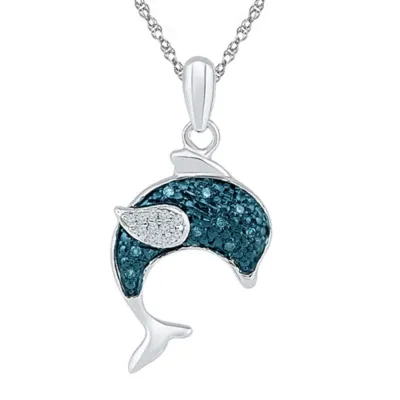 Dolphin Womens Diamond Accent Mined Blue Diamond Sterling Silver Pendant Necklace