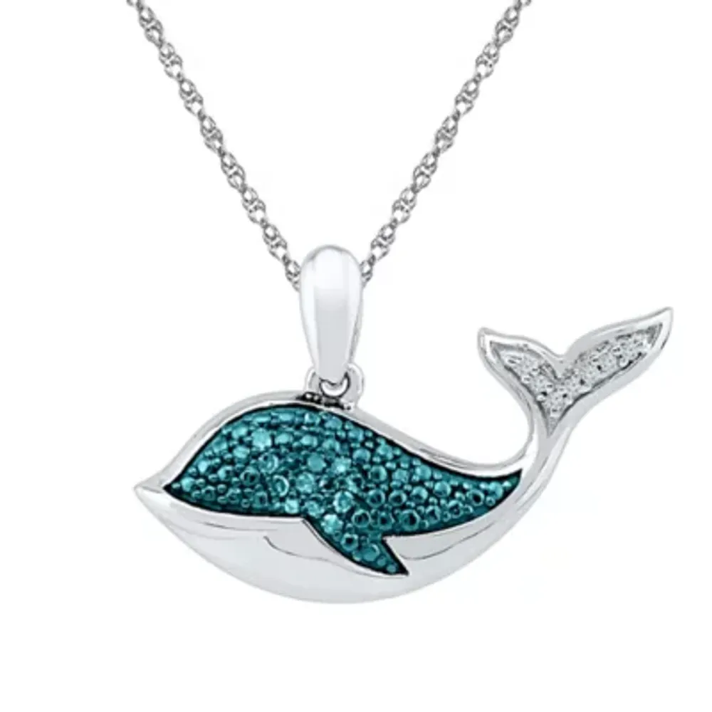 Whale Womens Diamond Accent Natural Blue Diamond Sterling Silver Pendant Necklaces
