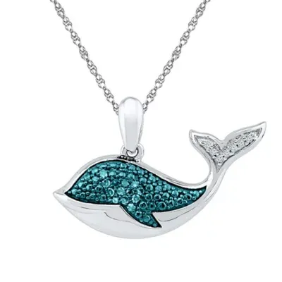 Whale Womens Diamond Accent Mined Blue Diamond Sterling Silver Pendant Necklace