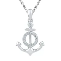 Womens 1/10 CT. T.W. Mined White Diamond Sterling Silver Anchor Pendant Necklace