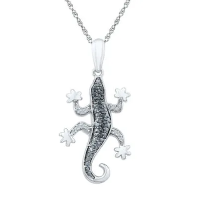 Lizard Womens Diamond Accent Mined Black Diamond Sterling Silver Pendant Necklace