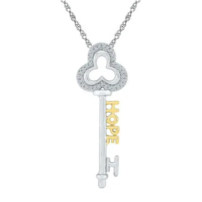 "Hope" Womens 1/10 CT. T.W. Natural White Diamond 10K Gold Over Silver Keys Pendant Necklaces