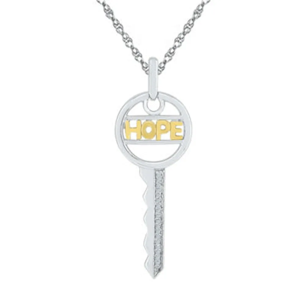 "Hope" Womens Diamond Accent Natural White Diamond 10K Gold Over Silver Keys Pendant Necklace