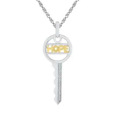 "Hope" Womens Diamond Accent Mined White Diamond 10K Gold Over Silver Keys Pendant Necklace