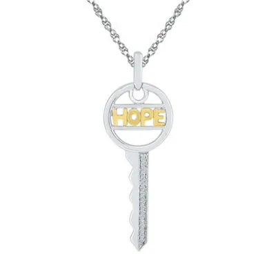 "Hope" Womens Diamond Accent Natural White Diamond 10K Gold Over Silver Keys Pendant Necklace