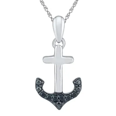 Womens Diamond Accent Natural Black Diamond Sterling Silver Anchor Pendant Necklaces