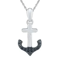 Womens Diamond Accent Natural Black Diamond Sterling Silver Anchor Pendant Necklace