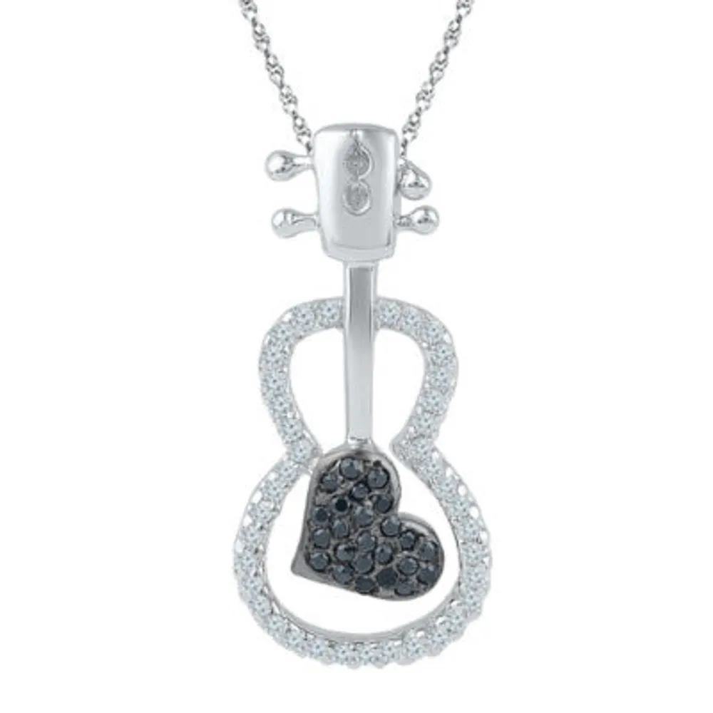 Guitar Womens 1/4 CT. T.W. Natural Black Diamond Sterling Silver 18 Inch Pendant Necklace