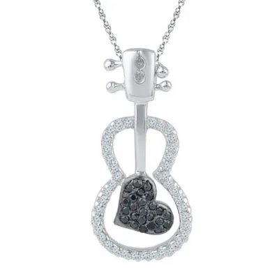 Guitar Womens 1/4 CT. T.W. Natural Black Diamond Sterling Silver 18 Inch Pendant Necklace