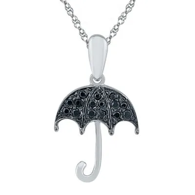 Umbrella Womens 1/10 CT. T.W. Natural Black Diamond Sterling Silver 18 Inch Pendant Necklace