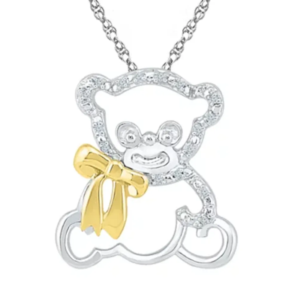 Teddy Bear Womens Diamond Accent Natural White Diamond 10K Gold Over Silver Pendant Necklaces