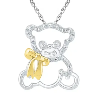 Teddy Bear Womens Diamond Accent Mined White Diamond 10K Gold Over Silver Pendant Necklace