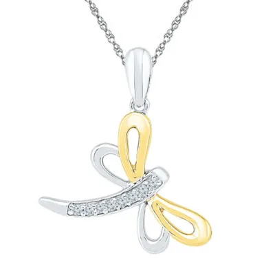 Dragonfly Womens Diamond Accent Natural White Diamond 10K Gold Over Silver Pendant Necklaces