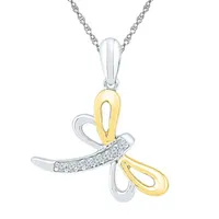 Dragonfly Womens Diamond Accent Natural White Diamond 10K Gold Over Silver Pendant Necklace