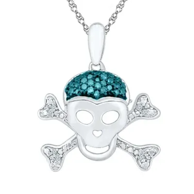 Skull Womens Diamond Accent Natural Blue Diamond Sterling Silver Skull Pendant Necklaces