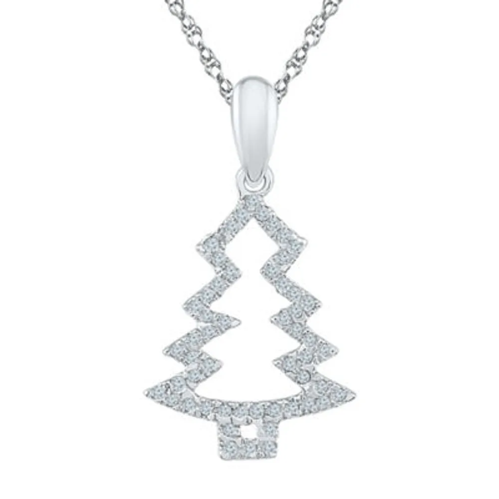 Christmas Tree Womens 1/6 CT. T.W. Natural White Diamond Sterling Silver Pendant Necklaces