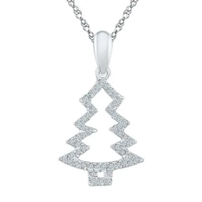 Christmas Tree Womens 1/6 CT. T.W. Natural White Diamond Sterling Silver Pendant Necklaces