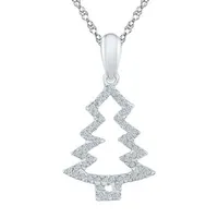 Christmas Tree Womens 1/6 CT. T.W. Natural White Diamond Sterling Silver Pendant Necklace