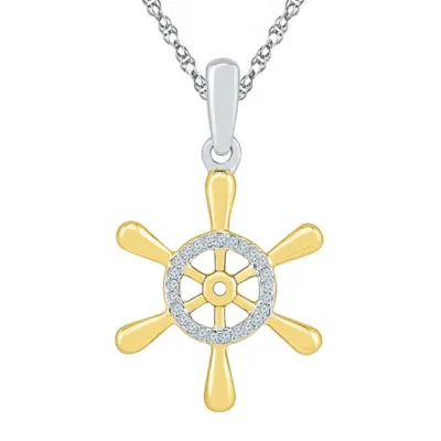 Wheel Womens Diamond Accent Mined White Diamond 10K Gold Over Silver Pendant Necklace