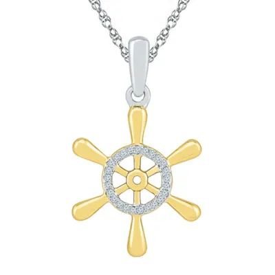 Wheel Womens Diamond Accent Natural White Diamond 10K Gold Over Silver Pendant Necklace