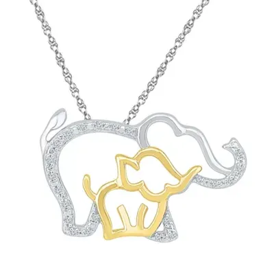 "Mother And Daughter" Elephant Womens Diamond Accent Mined White Diamond 10K Gold Over Silver Pendant Necklace