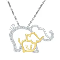 "Mother And Daughter" Elephant Womens Diamond Accent Natural White Diamond 10K Gold Over Silver Pendant Necklace